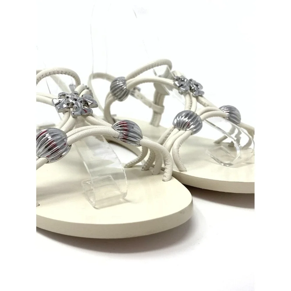 TORY BURCH CREAM LEATHER GLADIATOR SANDALS WITH SILVER HARDWARE NEW IN BOX